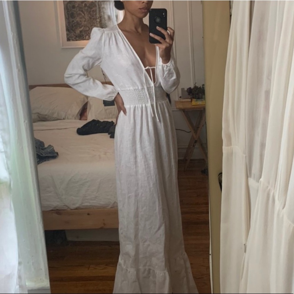 Reformation White Long Sleeve Maxi Dress